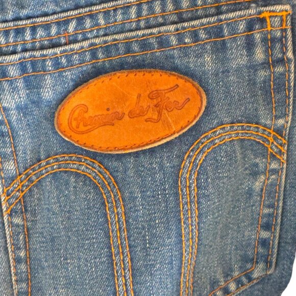 Vtg 70s Denim Blue Jeans Patchwork Crazy Quilt Pockets Labels Butterfly F/Queen - Picture 5 of 16